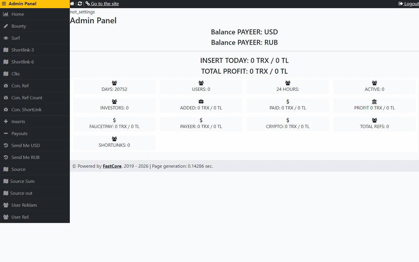 Admin dashboard