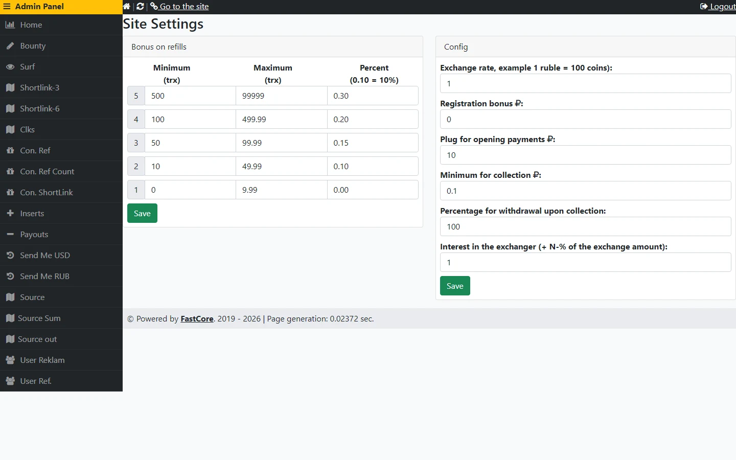 Admin settings