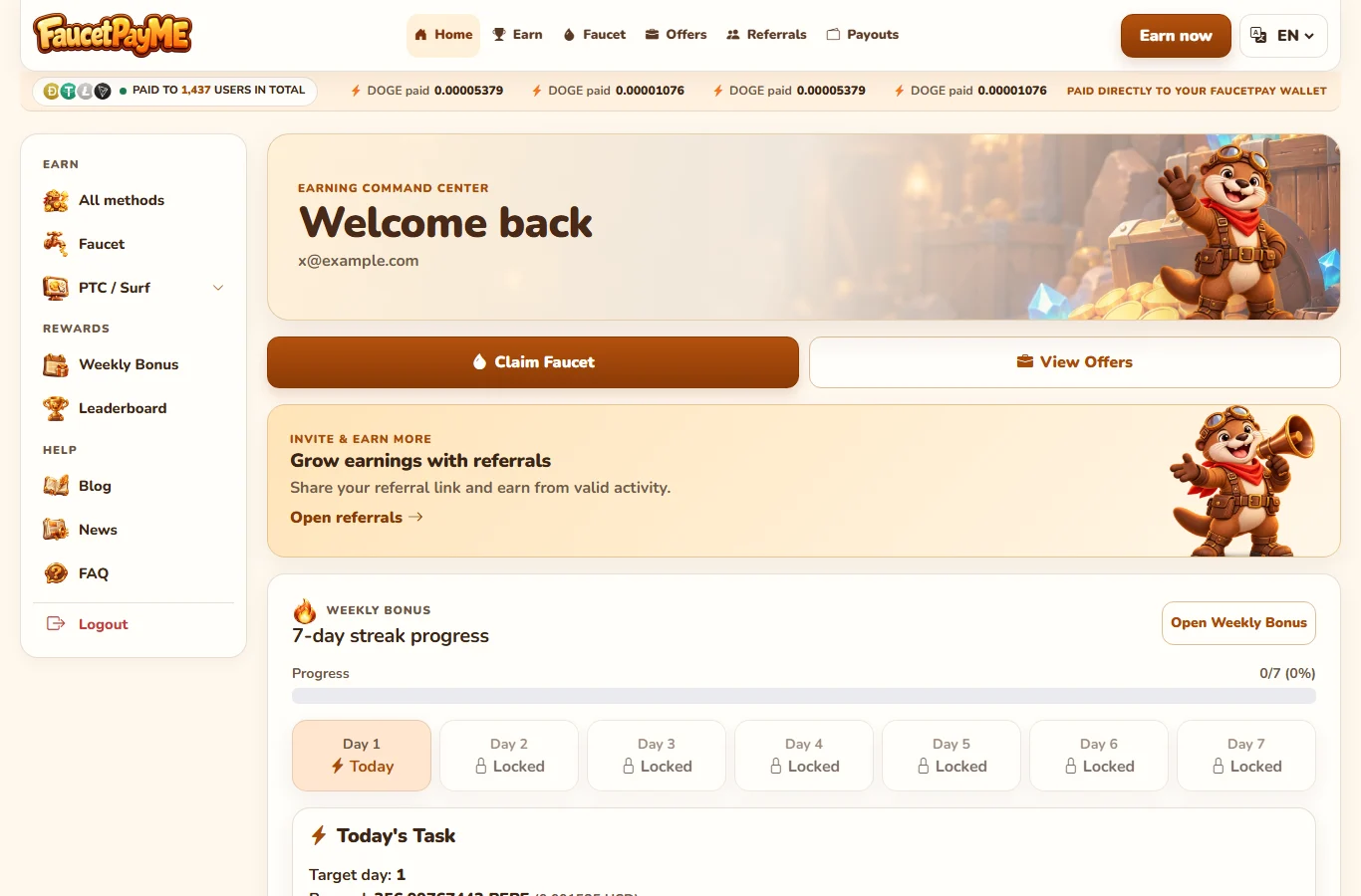 User dashboard