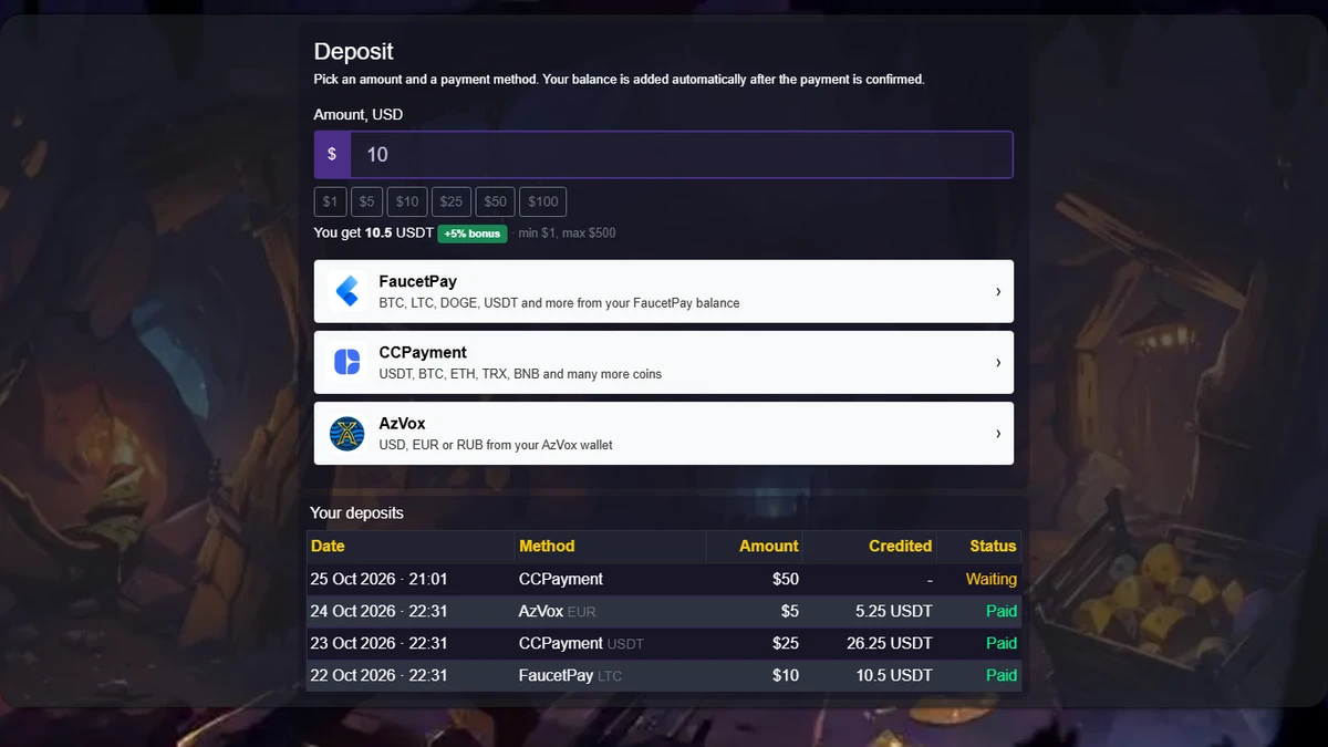 Crypto Pay Gateways (FaucetPay + CCPayment + AzVox) — FastCore Module