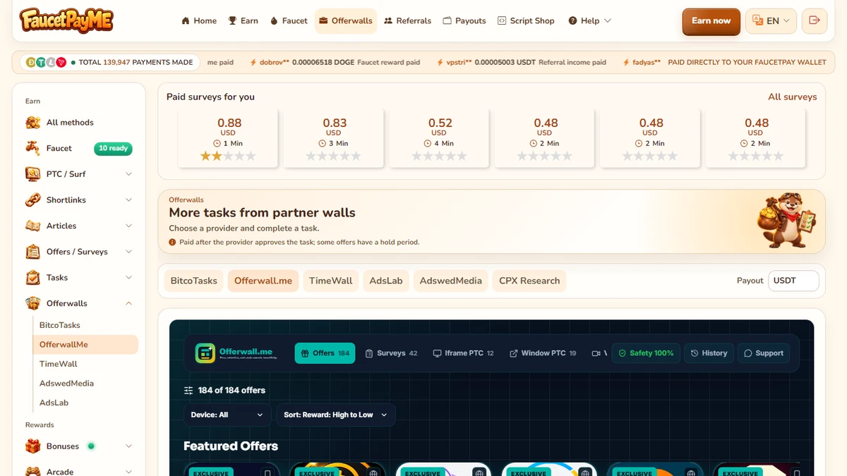 Offerwall.me — FaucetPayME Offerwall Add-on