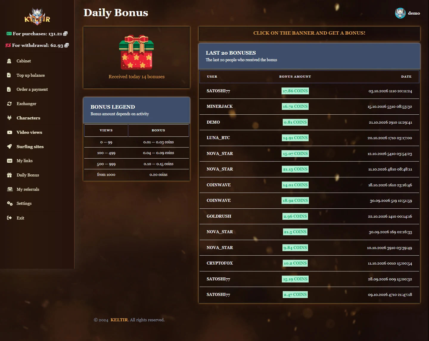 Daily bonus