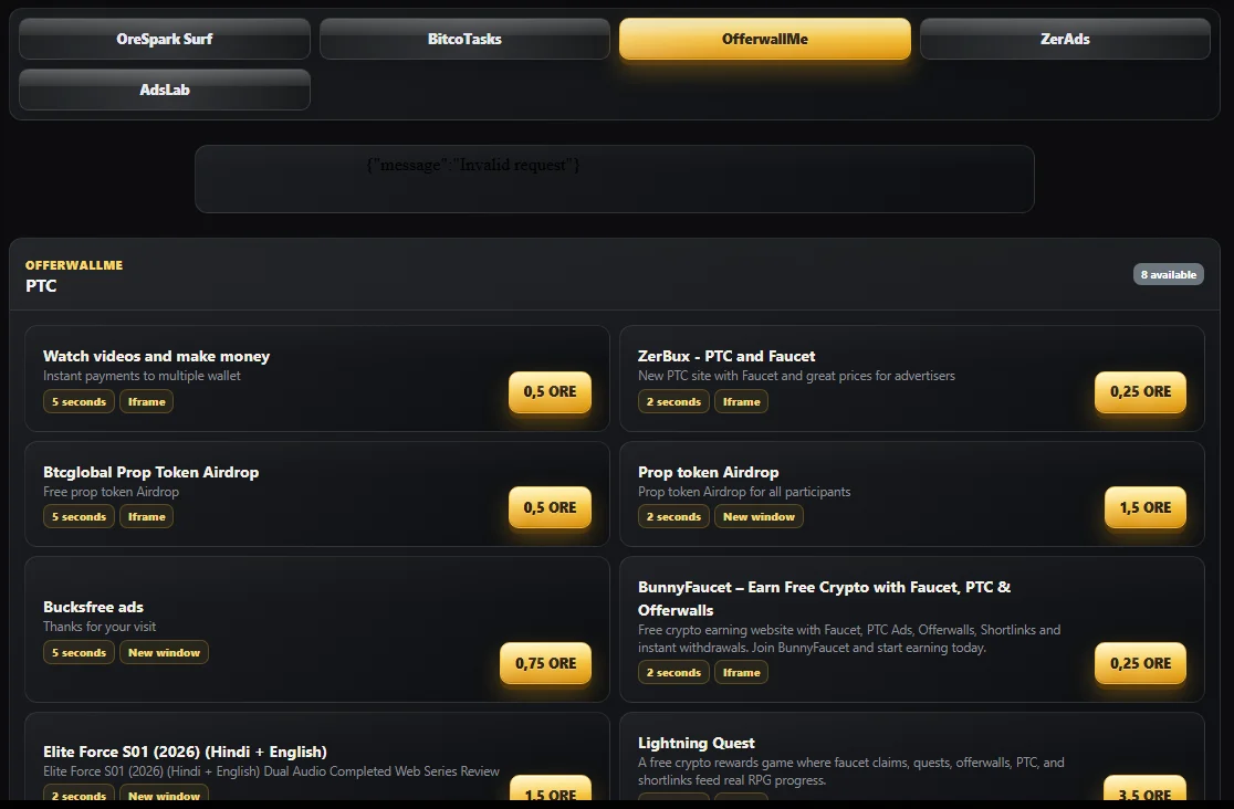 Offerwall me ptc on OreSpark