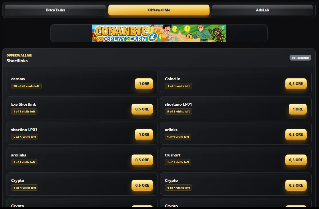 Offerwall me shortlinks on OreSpark