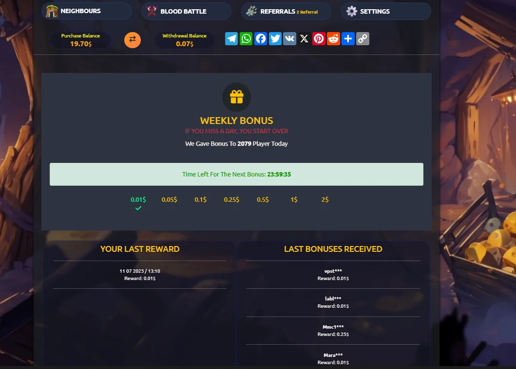 Weekly bonus on a live site