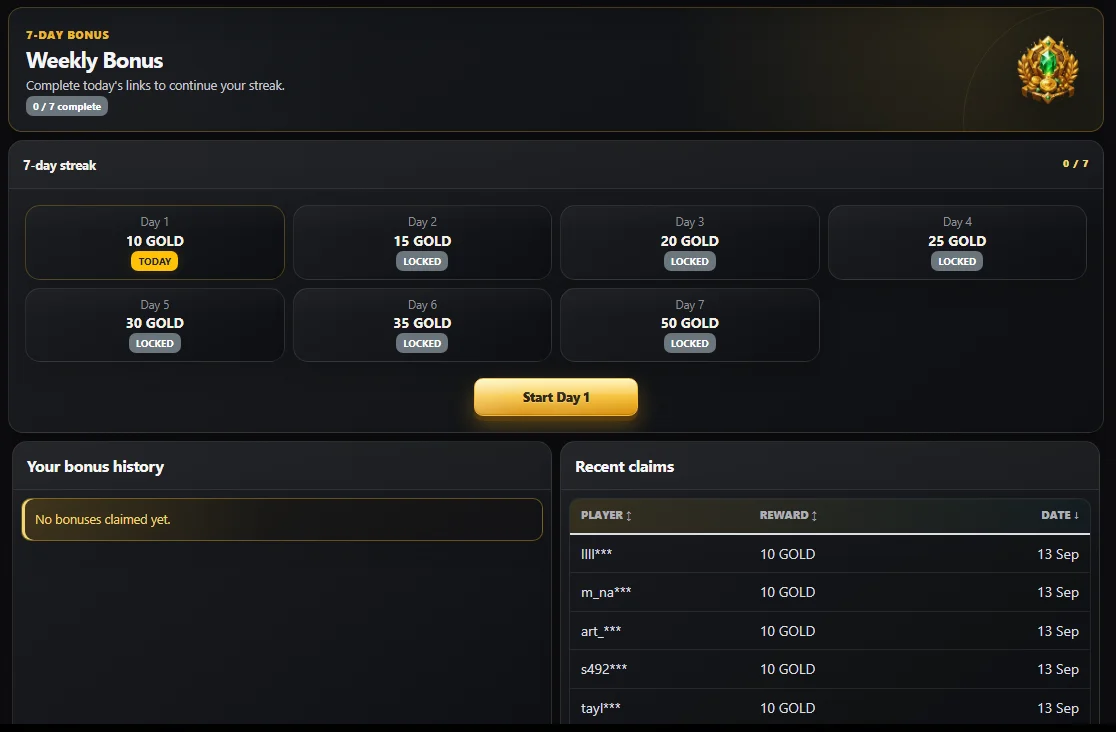 Streak page on OreSpark